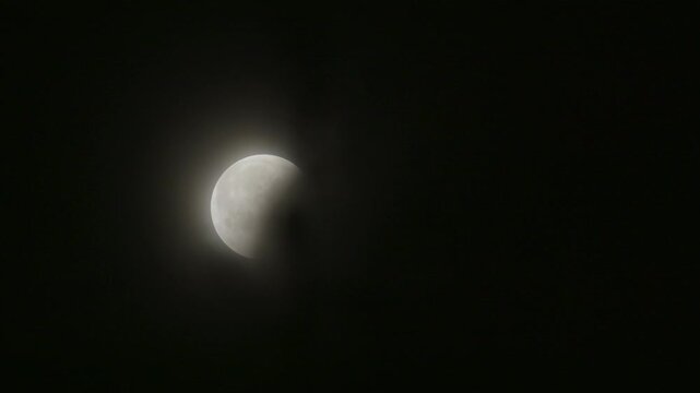 Timelapse of the Total Lunar Eclipse on March 14th, 2025 as the Earth's shadow decreases, passing through tree branches