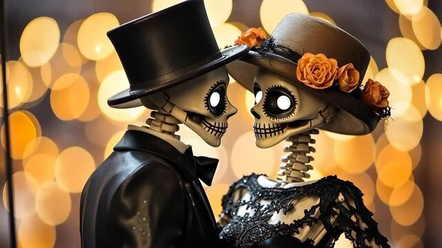 Skeletal figures in wedding dresses
