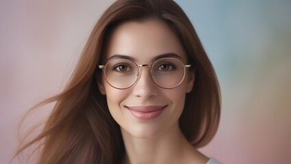 Fototapeta premium Portrait of a Confident Woman Wearing Stylish Glasses with a Soft Pastel Background
