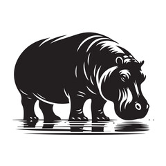 Hippopotamus angry mood black silhouette illustration, rhino vector illustration, hippopotamus vector illustration, hippopotamus vector illustration.