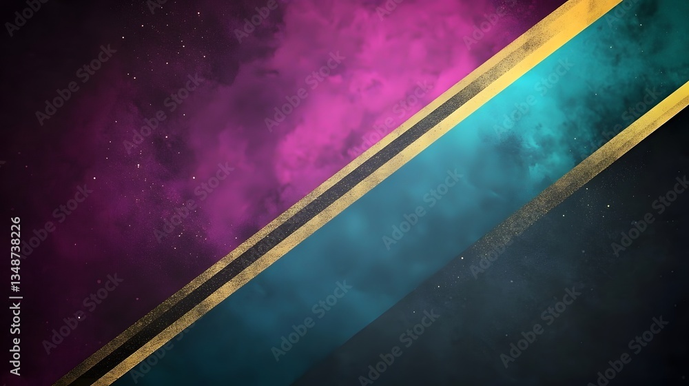 Poster an abstract illustration showing diagonal bands and a cosmic background design