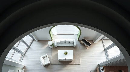 Fototapeta premium minimalist living room interior mockup, modern furniture and greenly decorative, white sofa and armchair, created by generative ai