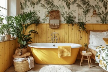 Tranquil Space: Bathtub and Bed Creating a Serene Atmosphere