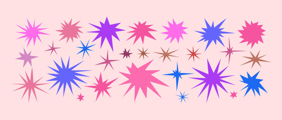 Stars big collection different shapes Funky abstract texture decor elements Vector flat cartoon modern illustration