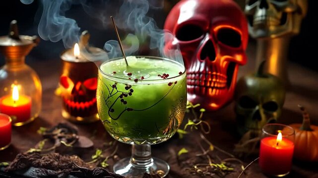 Halloween drink for party, selective focus