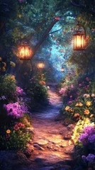 Fototapete Magical forest flowers garden path. © Rawpixel.com