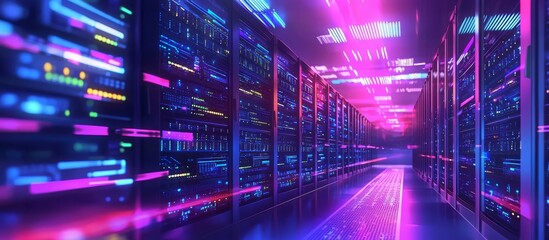 Fototapeta premium Computer servers arranged methodically within a modern data center.