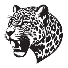 Leaping Wildcat, Black leopard, panther head - vector cut out silhouette, Leopard head logotype or mascot hand drawn ink sketch. Engraving style vector illustration, cheetah.