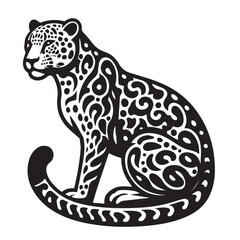 Leaping Wildcat, Black leopard, panther head - vector cut out silhouette, Leopard head logotype or mascot hand drawn ink sketch. Engraving style vector illustration, cheetah.