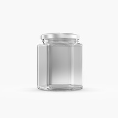 empty glass jar on white background