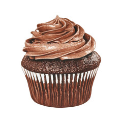 Isolated Brown Chocolate Cupcake Illustration Shows Delicious Baked Dessert With Brown Icing Cream And Tasty Sweet Food Dessert, Transparent Background