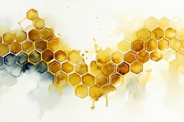 Elegant watercolor painting featuring a continuous honeycomb design.