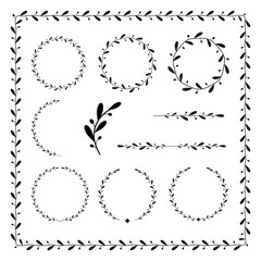 Set of 1 black and white decorative frames and borders of olive and laurel branches with space for text
