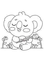 coloring book cute koala playing guitar with singing