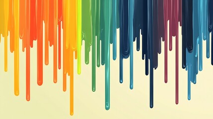 Vibrant rainbow streaks drip playfully down a creamy background creating a joyful abstract art piece. AI Generated