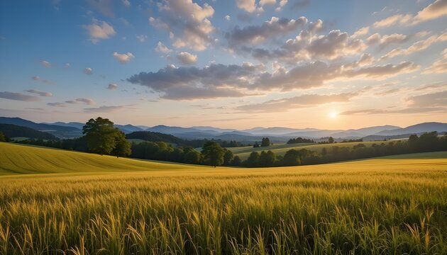 Picturesque Landscape of Lush Fields Stretching Across Bavaria and Baden-W&uuml;rttemberg, Germany