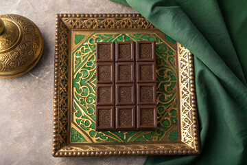 Culinary Artistry, Gourmet Dubai chocolate, Luxurious Setting, Food Photography, Elegant Design, Close-Up, Indulgent Treats in Dubai