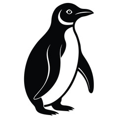 a silhouette of a penguin, standing against a simple background. The penguin's form is black and smooth, with its features and structure clearly visible vector illustration.