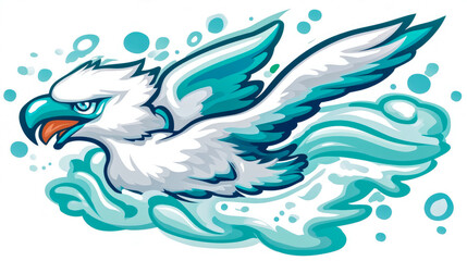 Fototapeta premium Fantasy Griffin Soaring Design, Emblematic Creature with Aquamarine Accent