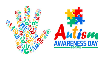 World Autism awareness day background banner or poster design template with child colorful hand design. Autism is a Developmental disability caused by difference in brain. observed every year in April