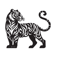 Obraz premium Set of big tigers. Collection of portraits of predatory wild cats. Set of wildlife and fauna dwellers. Vector illustration on a white background. Tattoo, Tigers - wild animals, vector design of tigers