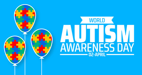 World Autism awareness day background banner or poster design template with child colorful balloon design. Autism is a Developmental disability caused by difference in brain. observed every year.