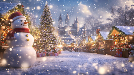 Obraz premium Snowman at a magical Christmas market