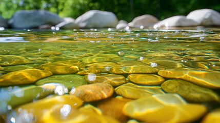 Fototapeta premium Vibrant Underwater Scene with Colorful Pebbles and Bubbles