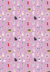 Cute cats pattern on a pink background