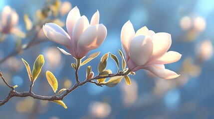 Serene Magnolia Blossoms Softly Illuminated by Morning Light. AI Generated