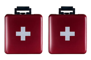 Obraz premium Two Red First Aid Kits With White Crosses On A Transparent Background Illustration