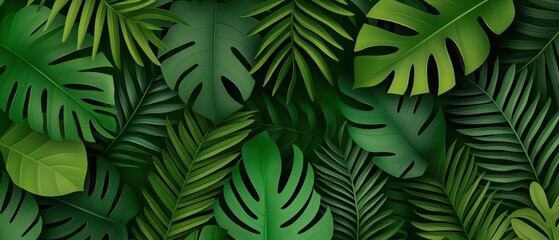 A lush collection of tropical leaves in various shades of green for a vibrant look.