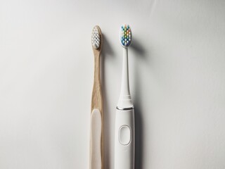 Comparison of manual toothbrush and electric toothbrush showcasing differing designs and cleaning technology