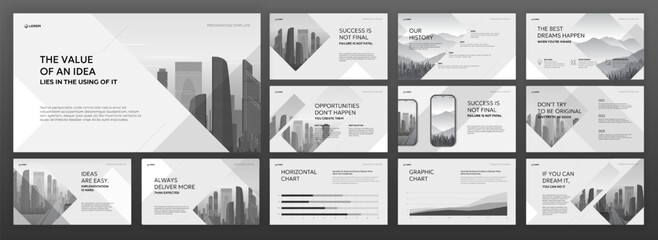 Creative Powerpoint presentation template. Modern Keynote presentation background, brochure cover design, pitch deck, proposal, agenda, annual report, Google slides, company profile, brand guidelines.