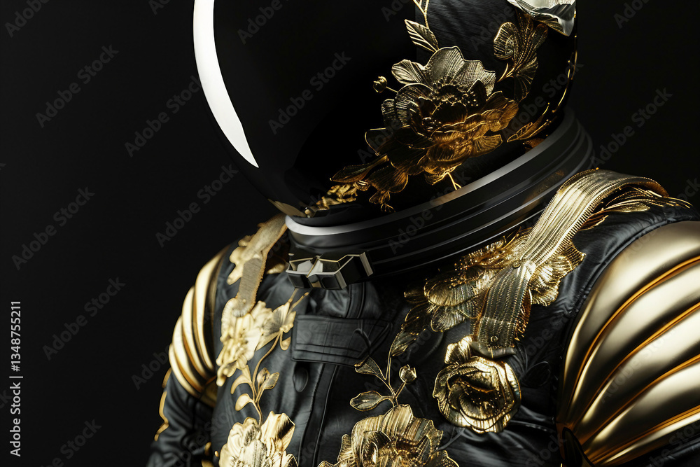 Poster image of cosmonaut in a protective spacesuit made generative ai technology on dark background