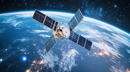 A satellite orbiting Earth, showcasing technology used for communication and observation.