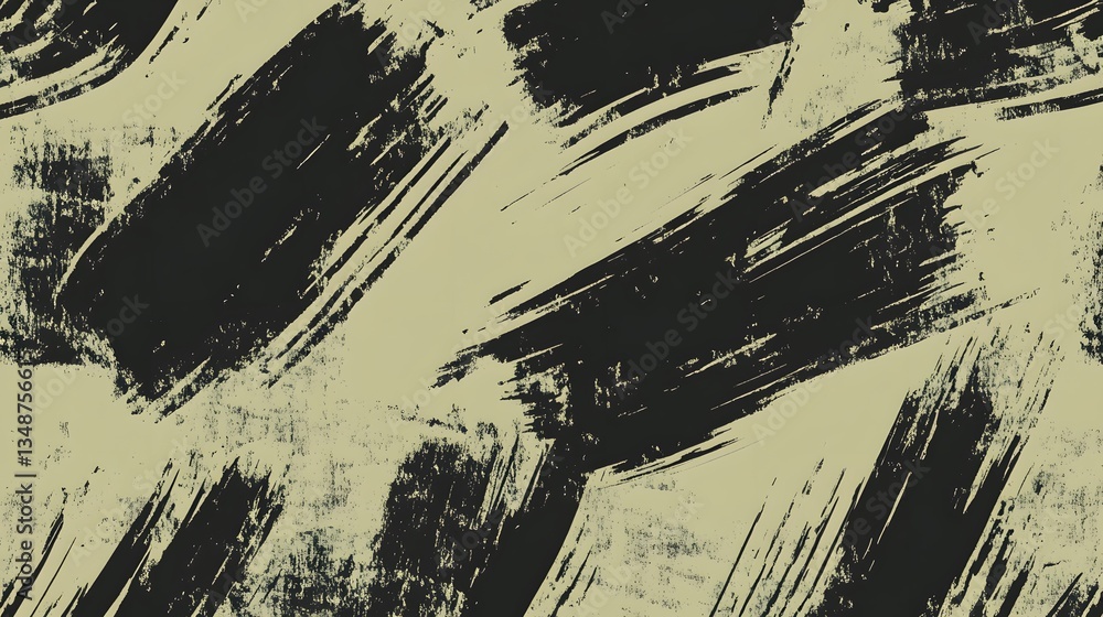 Poster black brushstrokes on beige background creating unique textured pattern