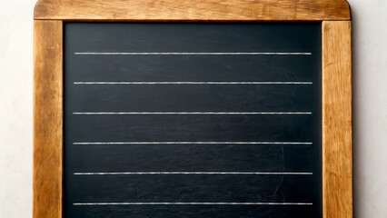 Food waste reduction concept. Blank chalkboard with a wooden frame, ready for messages or drawings.