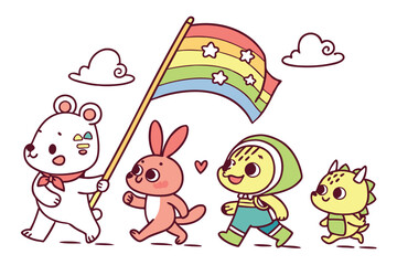 29 Colorful cartoon animals, whimsical characters, playful illustrations, children's book style, simple shapes, vibrant colors, anthropomorphic animals, quirky designs, hand-drawn aesthetic, diverse c