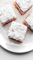 White plate of tasty Lamington cake with on whit