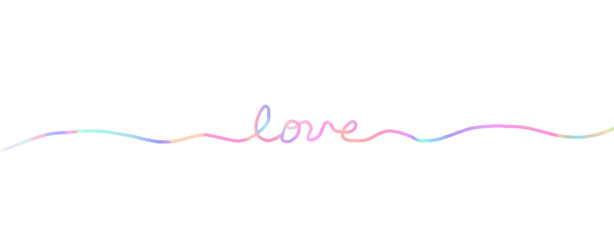 Love word written with a rainbow line on white background illustration.