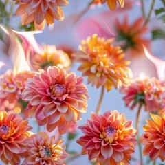 Obraz premium Vibrant blooming dahlias in a garden during late afternoon sunlight