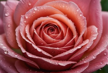 A vibrant pink rose with water droplets creates a beautiful spiral pattern