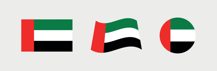 Vector United Arab Emirates National Flag icon collection. Set of United Arab Emirates Flag Icons in Various Shapes.