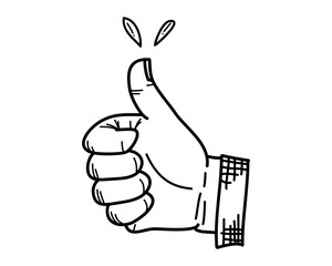 Doodle hand gestures. icon hand for thumbs up. symbol of like. hand drawn style illustration