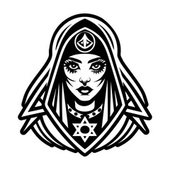 A solid style icon of veiled woman symbol