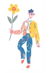 Colorful illustration holding yellow flower