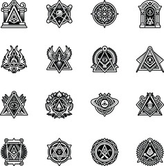 Collection of Masonic Symbols Glyph Icons 

