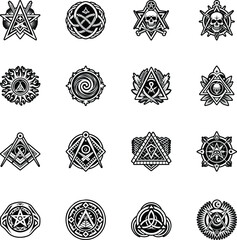 Collection of Masonic Symbols Glyph Icons 

