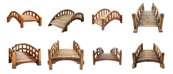 Wooden bridge for garden or balcony decoration, isolated on white background